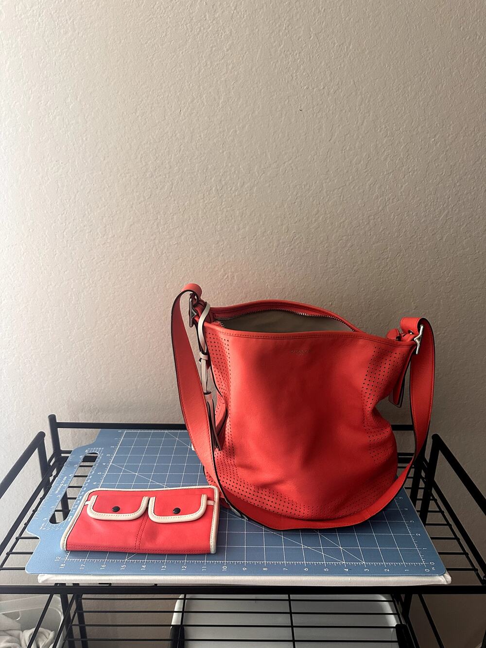 Coach Legacy Perforated Leather Hobo Bag & Matching Wallet Set - Red/Vermillion